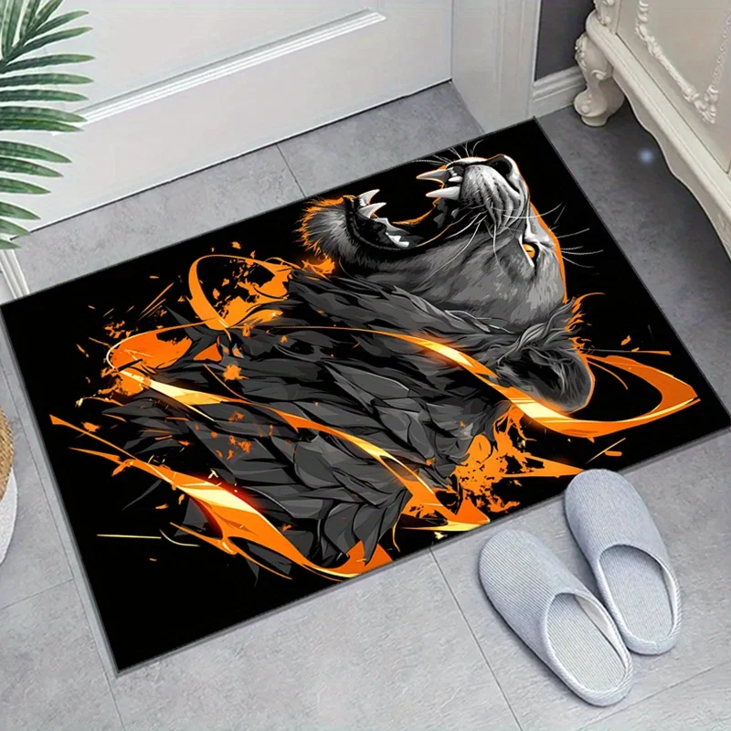 

Angry Roaring Black Lion Printed Carpet, 100% Polyester Anti-Slip Area Rug for Bedroom, Living Room, Home Decor - Large Size Mat