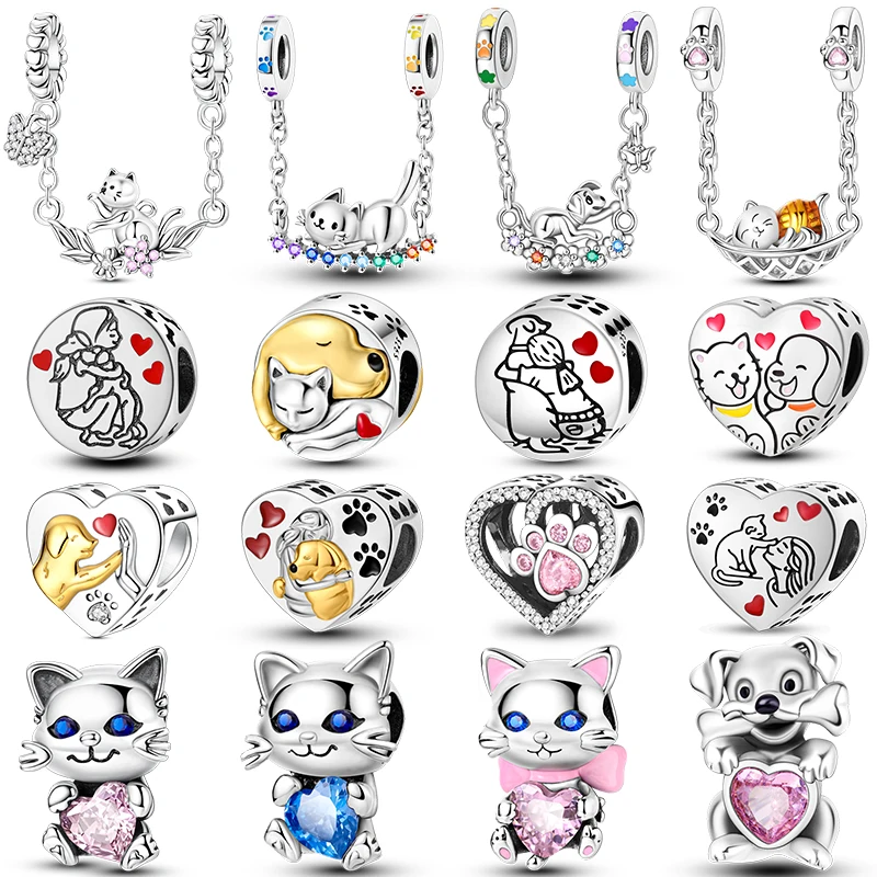 

Hot Animals Series 925 Sterling Silver Dog Cat Pets Charms Beads Original Fits Bracelet Women DIY Fashion Jewelry Charms Making