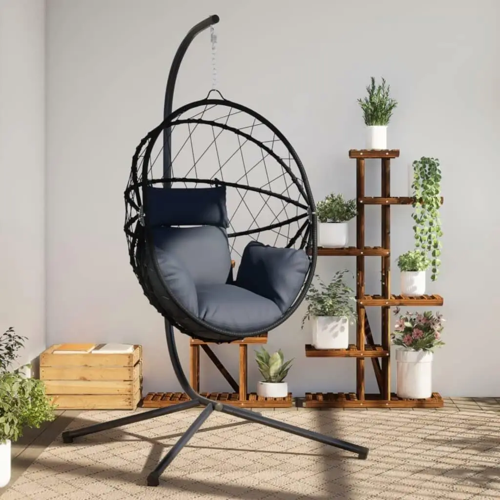 Ovo suspenso de vime antracite elegante com suporte – perfeito para relaxamento interno e externo
