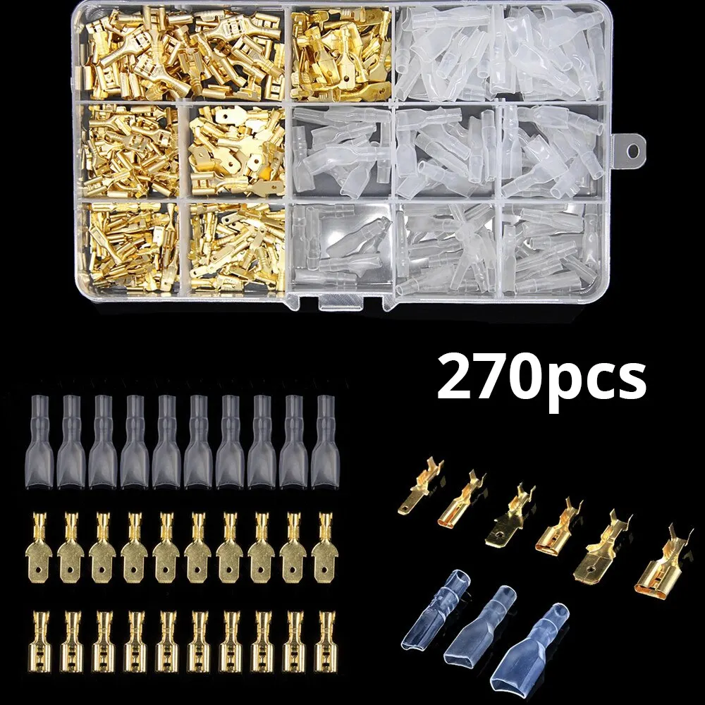 

Box Insulated Male Female Wire Connector 2.8/4.8/6.3mm Electrical Crimp Terminals Termin Spade Connectors Assorted Kit 270PCS