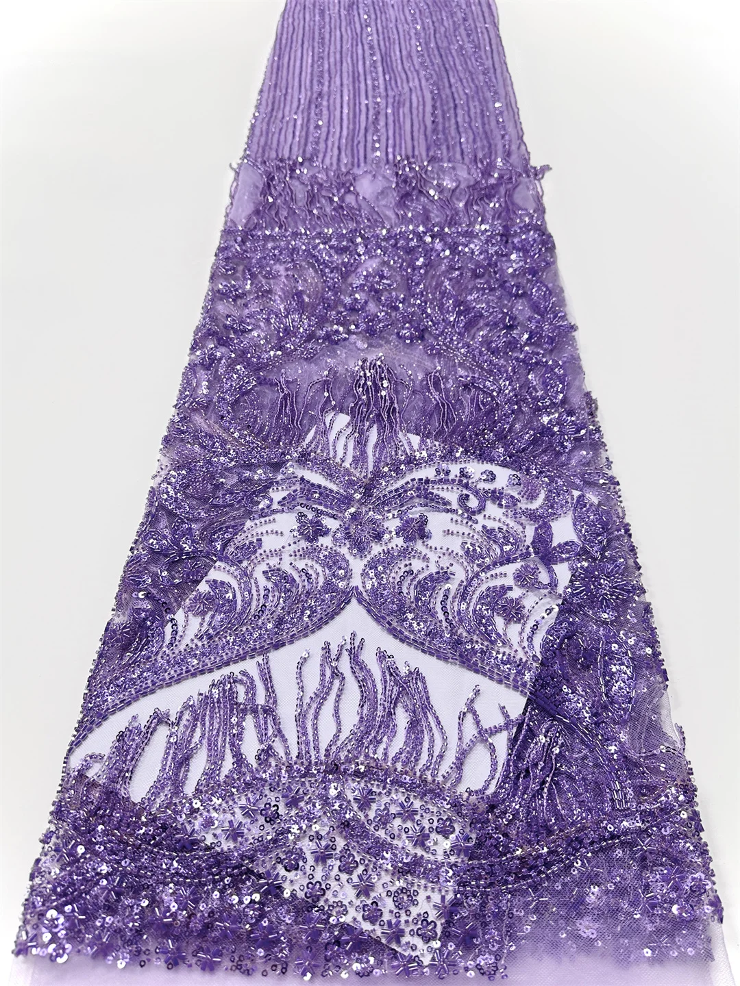 New African Heavy Beaded Lace Fabric French Bridal Sequins Lace Fabric 2025 Luxury Nigerian Tulle Lace Fabric Couture Materiel