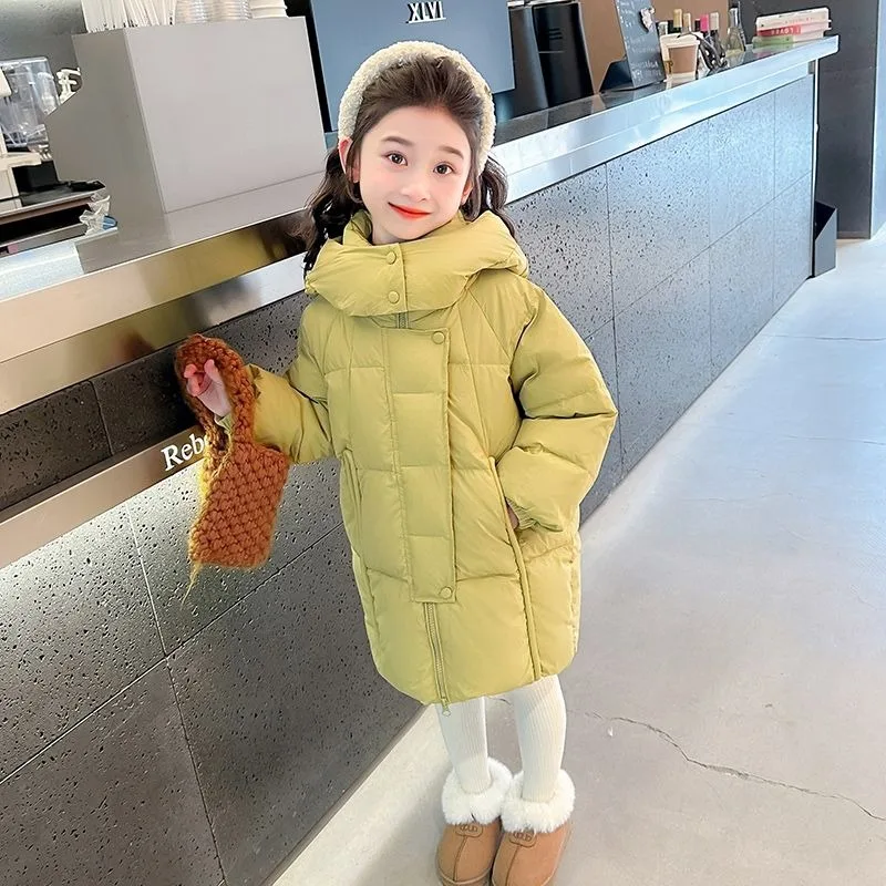

2025 Winter New Style Girls' Mid Length Stylish Cotton Coat with Down Jacket Cotton Lining Kids' Winter Wear