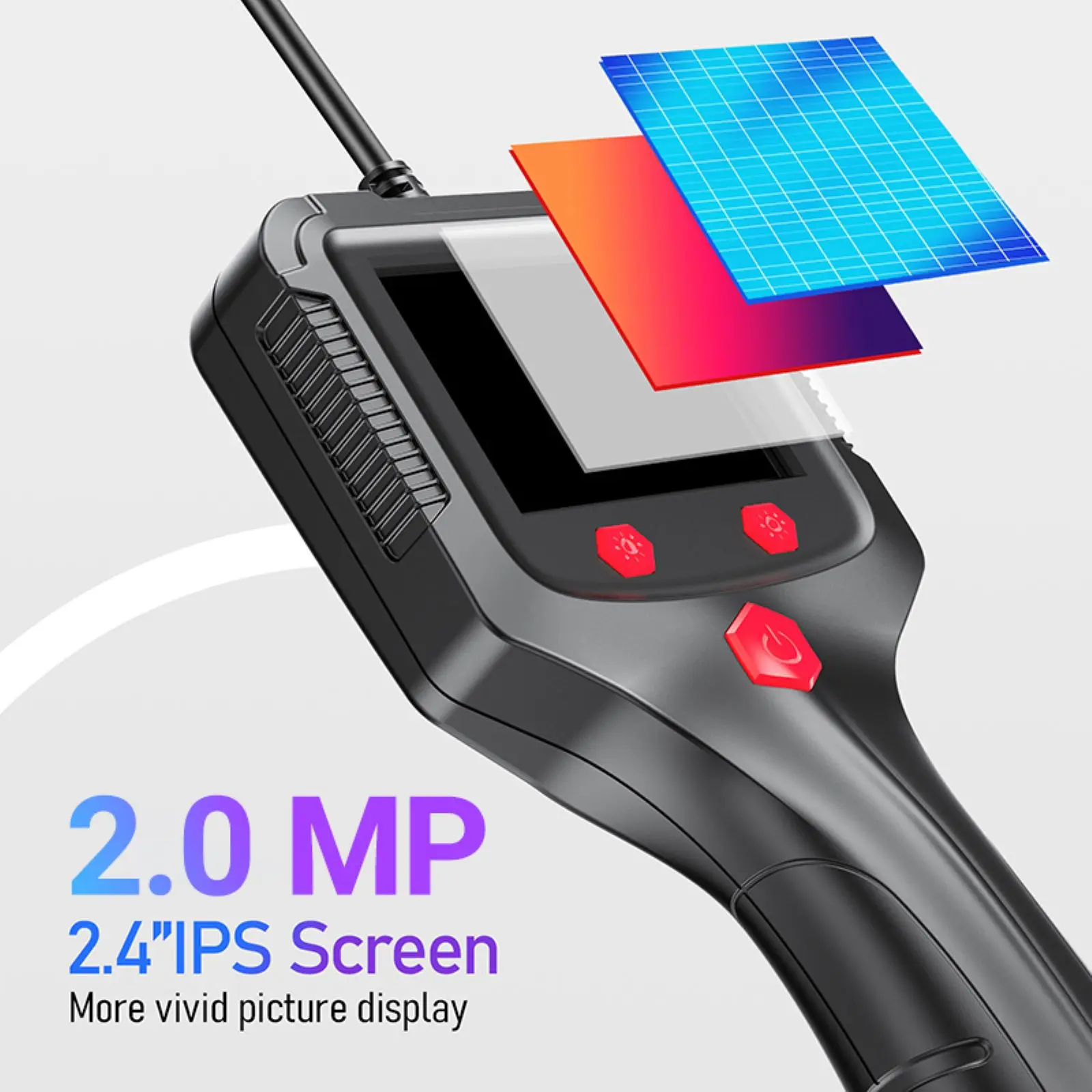 8mm Industrial Endoscope Camera 2.4 Inch IPS Screen HD Borescope with 6 Adjustable LED Lights for Auto Engine Inspection