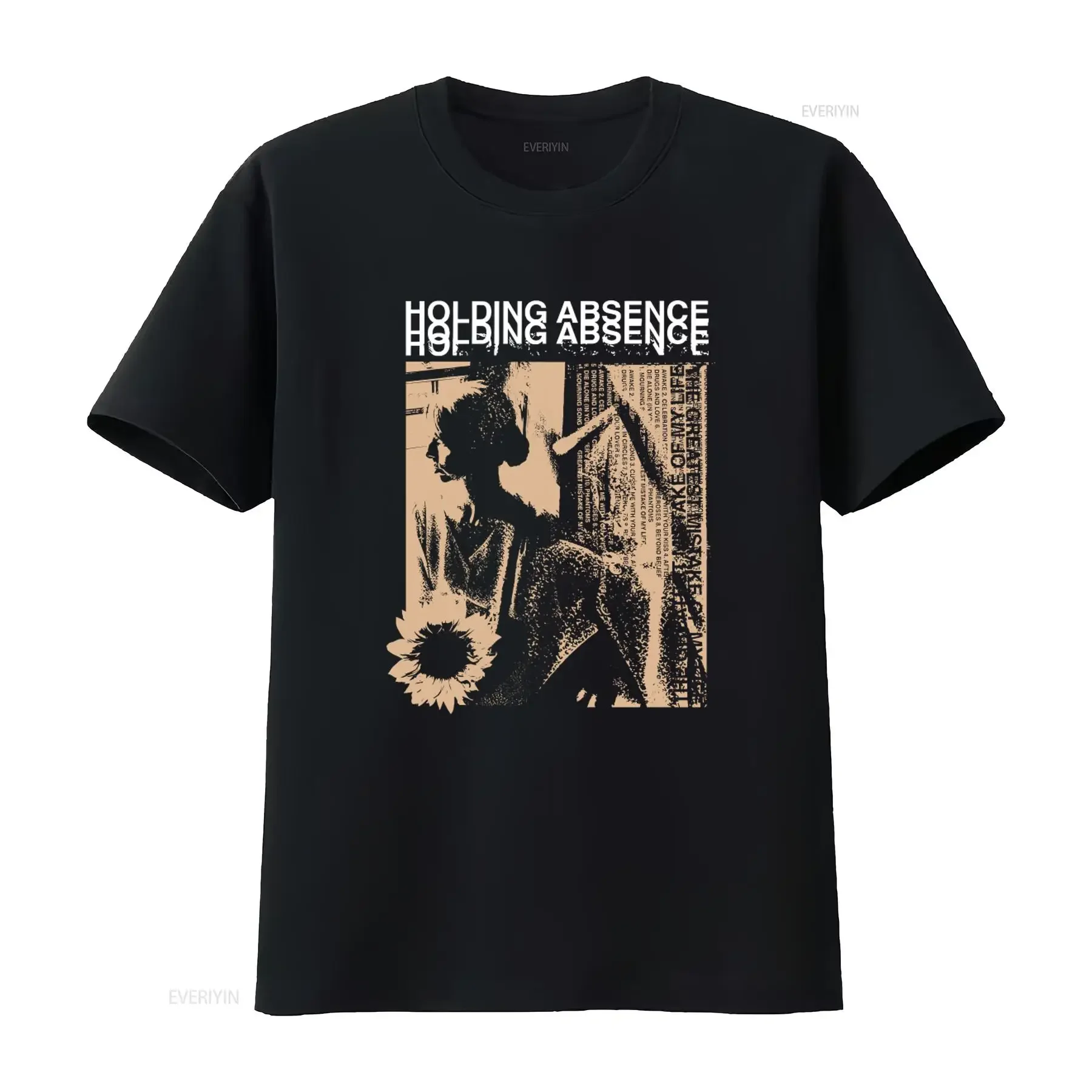 Holding Absence Band T shirt Metal Music Inspired Design with Sunflower Typography Print Casual vintage Washed homme Slightly