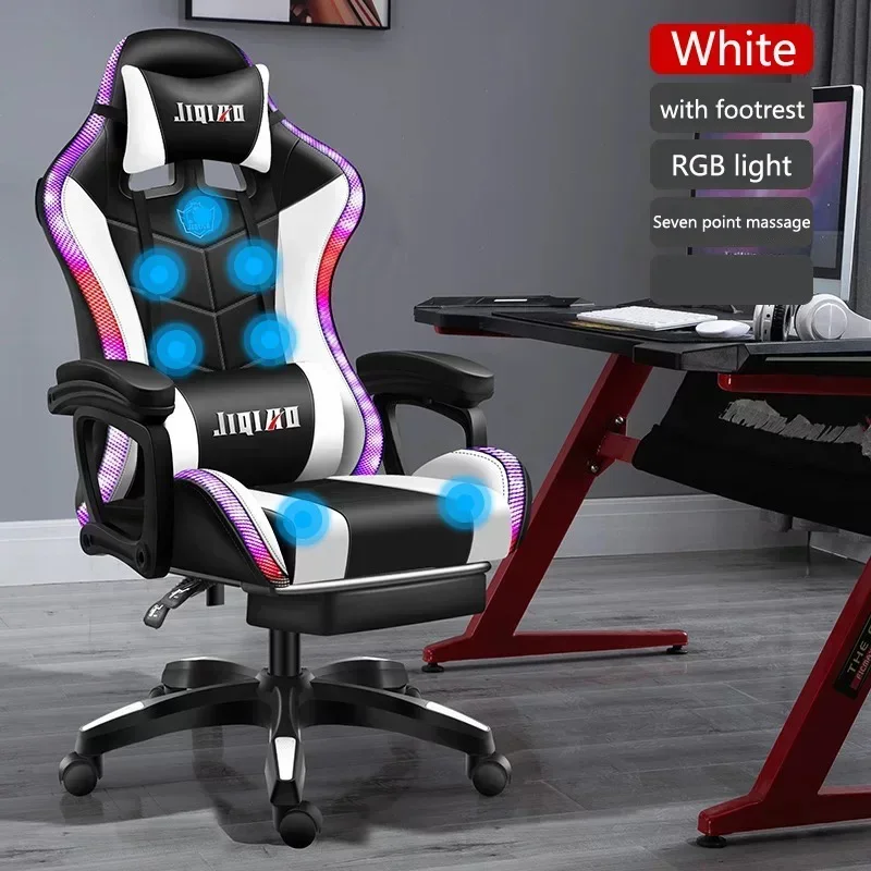 Silla giratoria ergonómica para juegos, sillón reclinable de alta calidad con luz RGB, ideal para oficina, ordenador, masaje