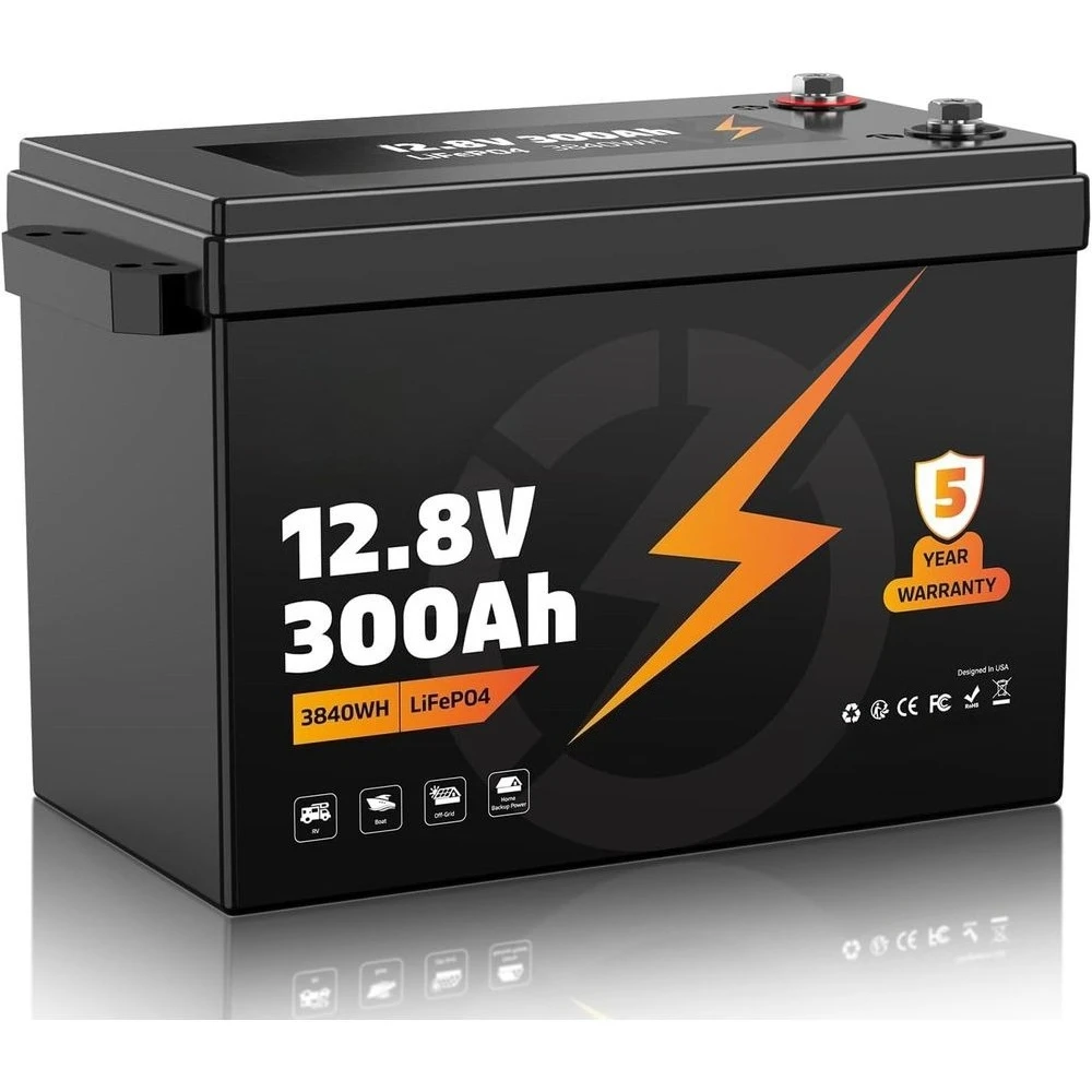 

12V 300Ah LiFePO4 Lithium Battery, Deep Cycle RV LiFePO4 Battery with Low-Temp Protection, 200A BMS, 3840Wh, Max.15000 Cycles