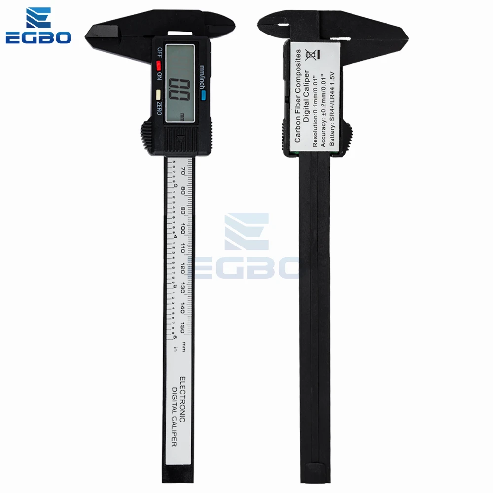 Egbo มาใหม่ล่าสุด150มม. 6นิ้วอิเล็กทรอนิกส์ดิจิตอล LCD เครื่องมือวัดไมโครมิเตอร์เวอร์เนียคาลิปเปอร์คาร์บอนไฟเบอร์
