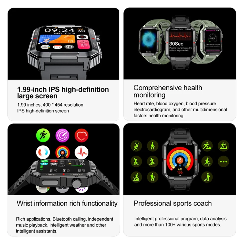 ChiBear NFC GPS Bluetooth Call Smart Watch 1.99'' HD Screen 120+ Sports Fitness Watch Outdoor Weather IP68 Waterproof Smartwatch