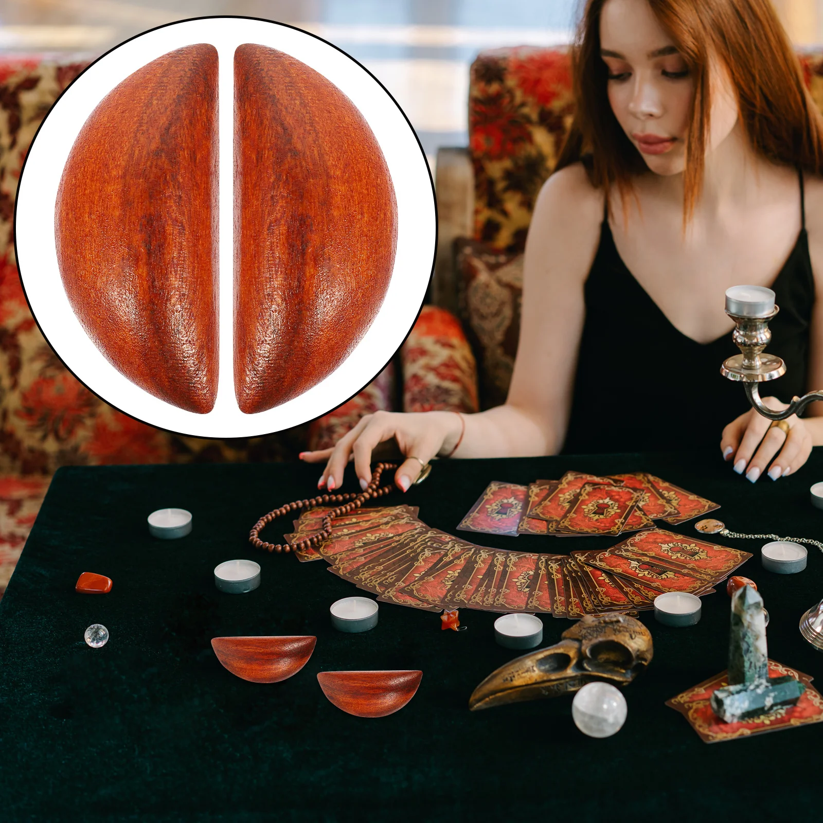 2 قطعة 1 زوج يين يانغ الكؤوس المقدسة لوازم العرافة الخوخ الخشب الطاوية أداة روحية مذبح ديكور لعبة الكهانة الخشبية #5