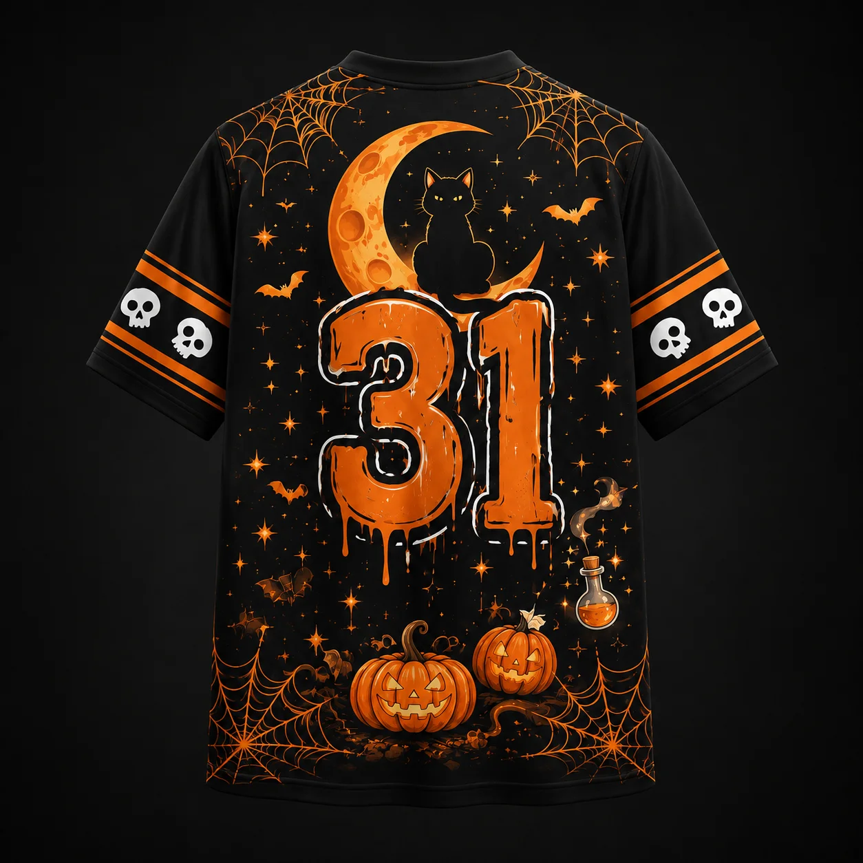 Halloween Horror Party Outfit for Children, Adults, Pumpkin Heads, Flame Skeletons, Full Print, Breathable Short Sleeves Tees