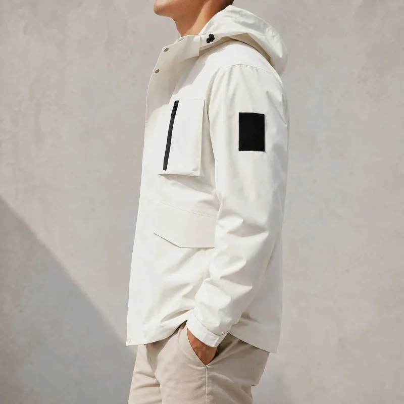 Men's Hooded Windbreaker Jacket Multi Pocket Full Zip Outdoor Hiking Travel Casual Lightweight Spring Autumn Streetwear Coat