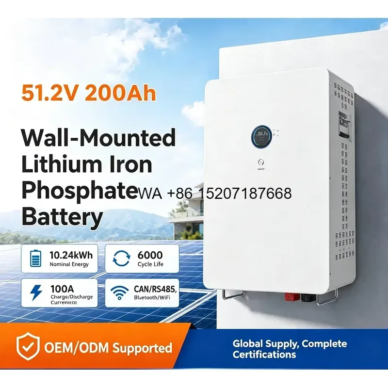 Wmwmnu for 51.2V 200Ah Wall Mounted Energy Storage Battery 10kWh Home Solar Energy Storage System Lithium Iron Phosphate