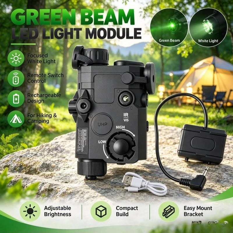 Remote Switch Green Beam LED Module, Bright Focus Beam, Adjustable Mount, Outdoor Camping Hiking Supply