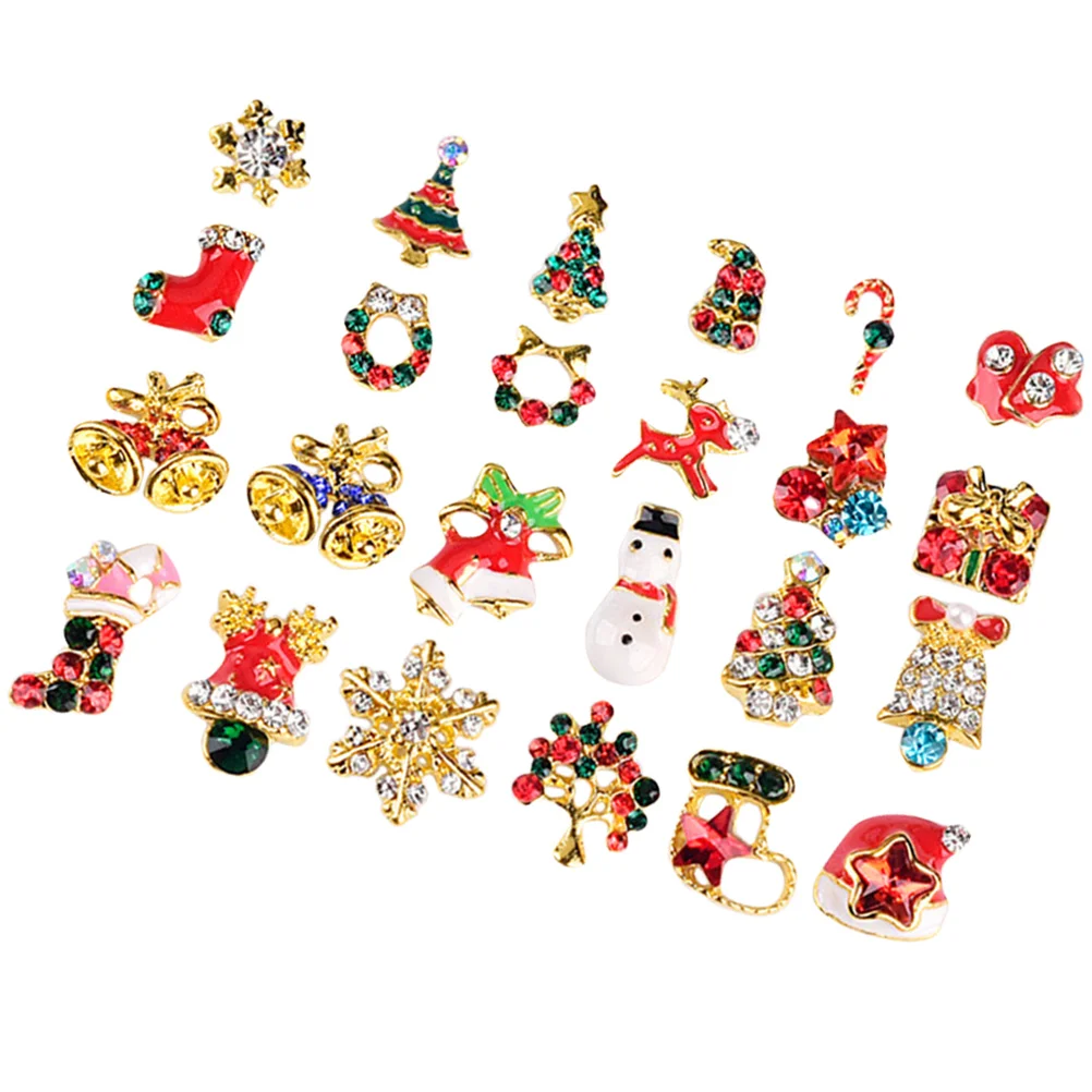 

24 Pcs Snowflake Bell Nail Art Jewelry Xmas Themed Charms for Rhinestones Women's Nails Alloy Christmas