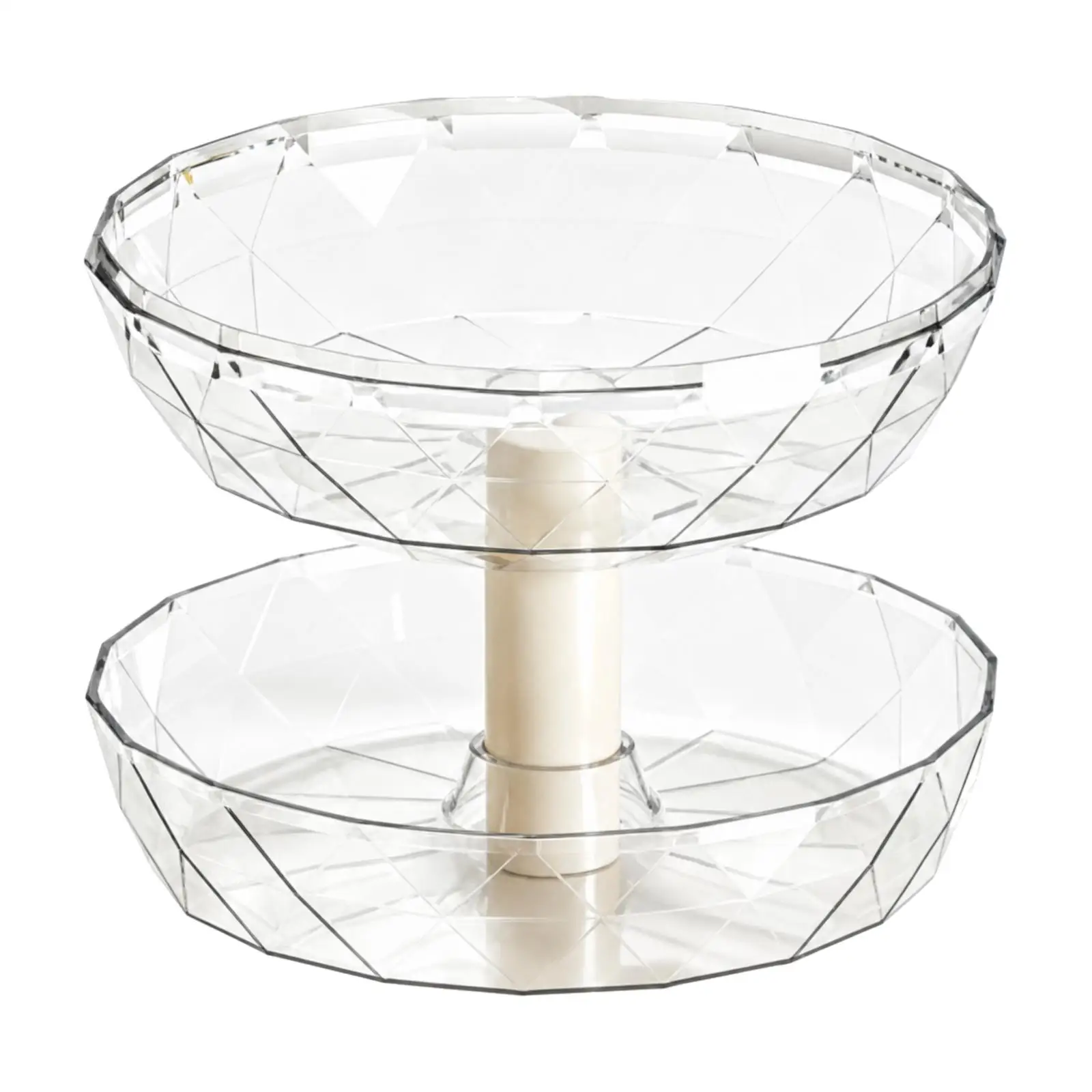 Clear Acrylic Fruit Tray 2 Tier Round Polygonal Serving Platter for Coffee Table Centerpiece
