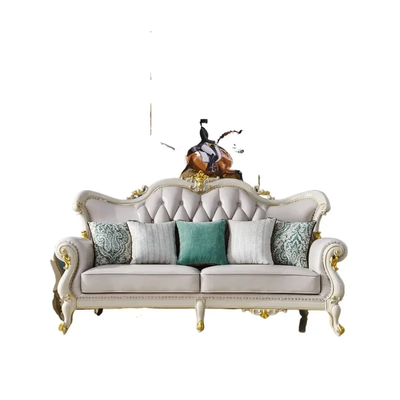 

Leather sofa, European cowhide sofa French court style high-end villa living room princess chair combination