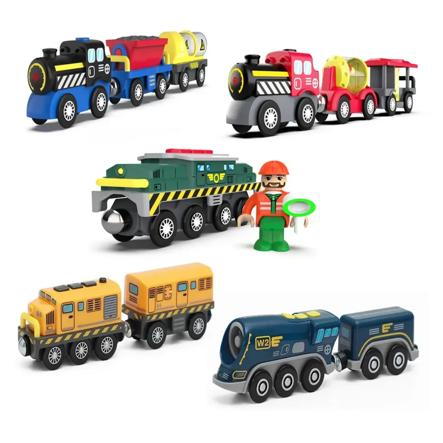 Kid Magnetic Electric Train Car Locomotive Wooden Track Slot Diecast Railway Track Children's Educational Toys Gifts