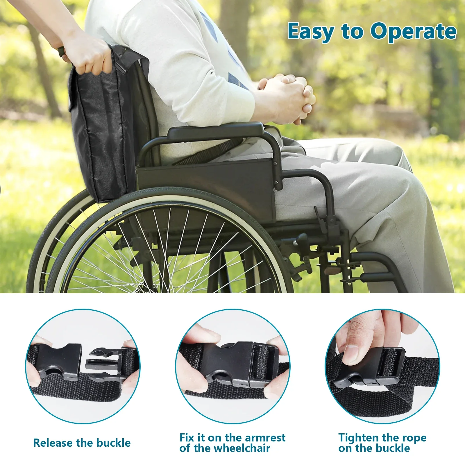 Wheelchair Armrest Side Storage Bag Waterproof Wheelchair Pouch Large Capacity Portable Pocket Suitable For Most Walking Wheels