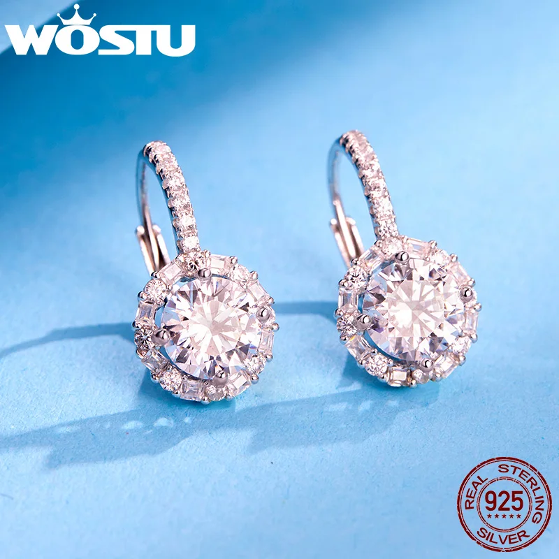 WOSTU Luxury Hoop Silver Earrings 925 Sterling Silver Cubic Zircon Fashion Modern Women\'s Earrings Jewelry Wedding Gift CQE508