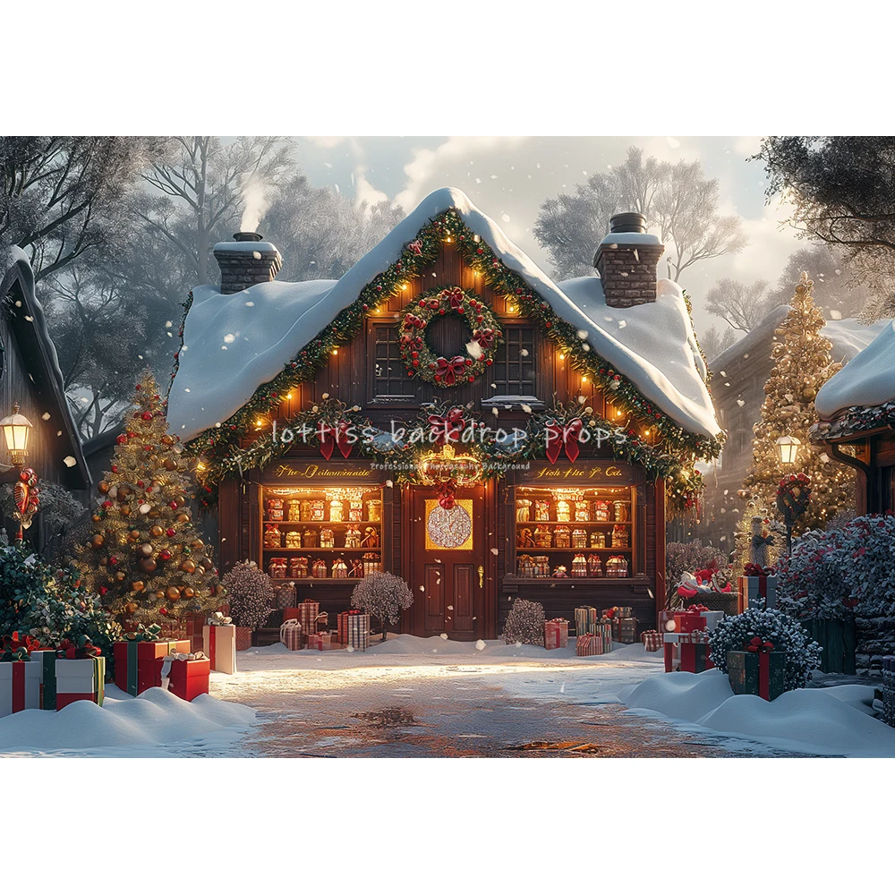 Snowy Christmas House Front Backdrops Kids Baby Photography Child Adult Photocall Decors Snowflake Streets Backgrounds