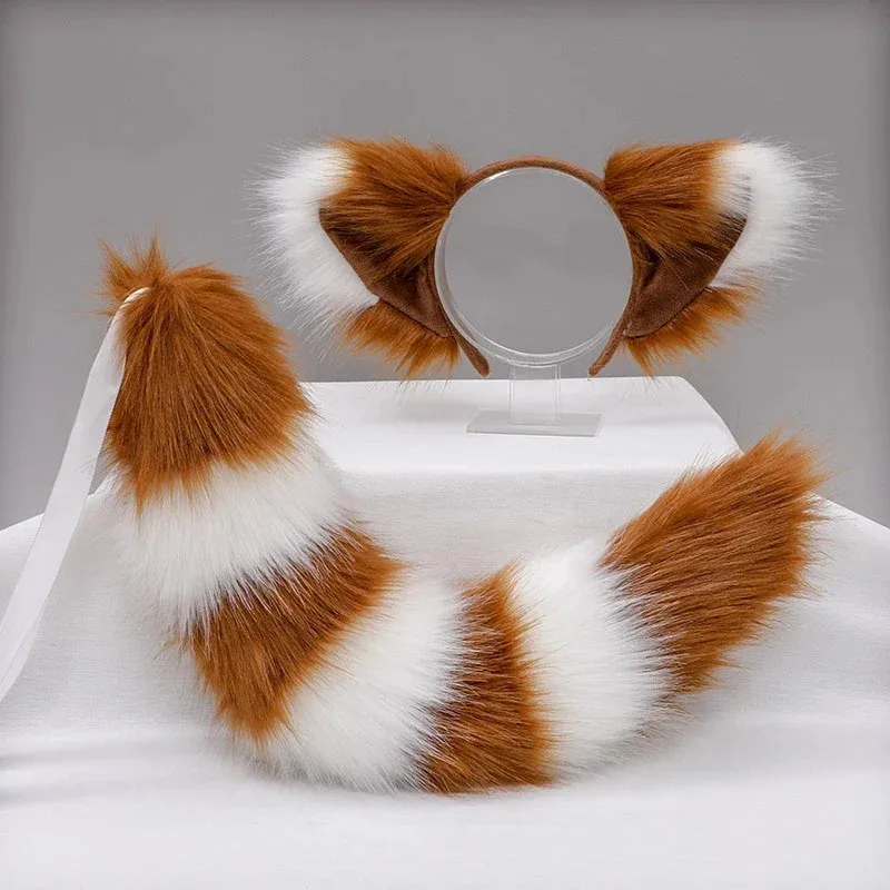 2025 New Tail Ears Furry Foxtail Headband Anime COSPLAY Props Accessories Lolita Headwear Plush Fox Tails Ear Hal AA