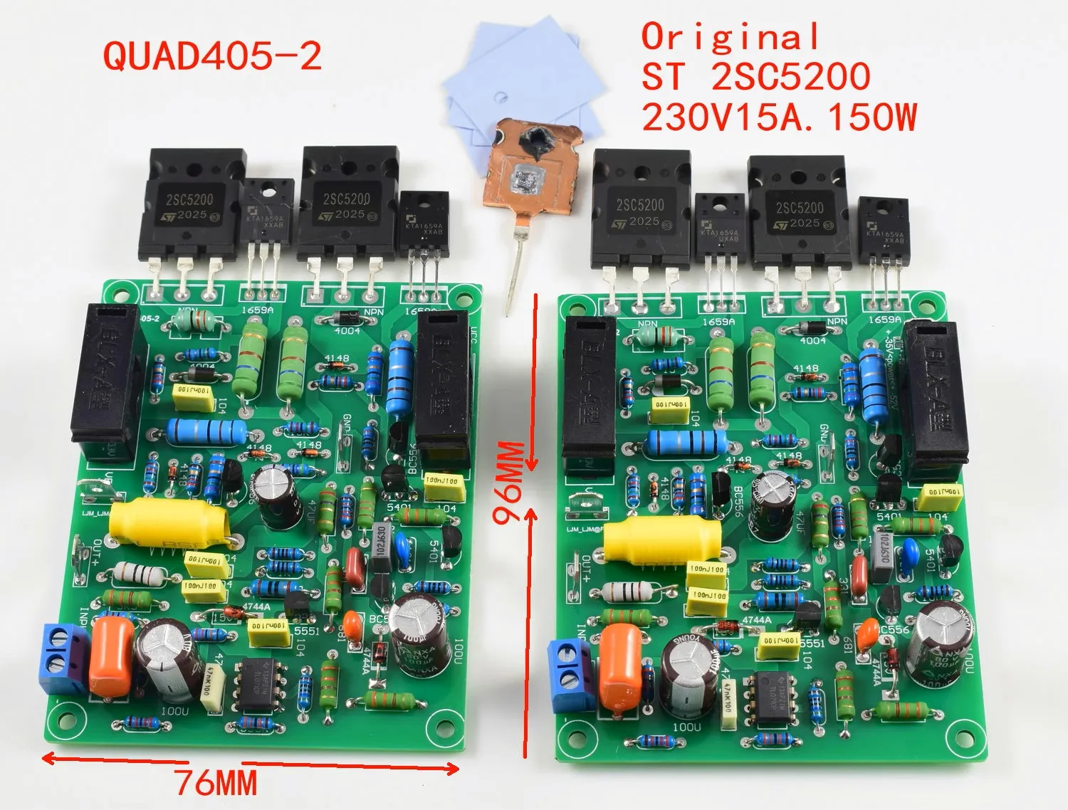 

2 CH Stereo QUAD405-2 ST 2SC5200+TL071 Power amplifier finished board 100W+100W