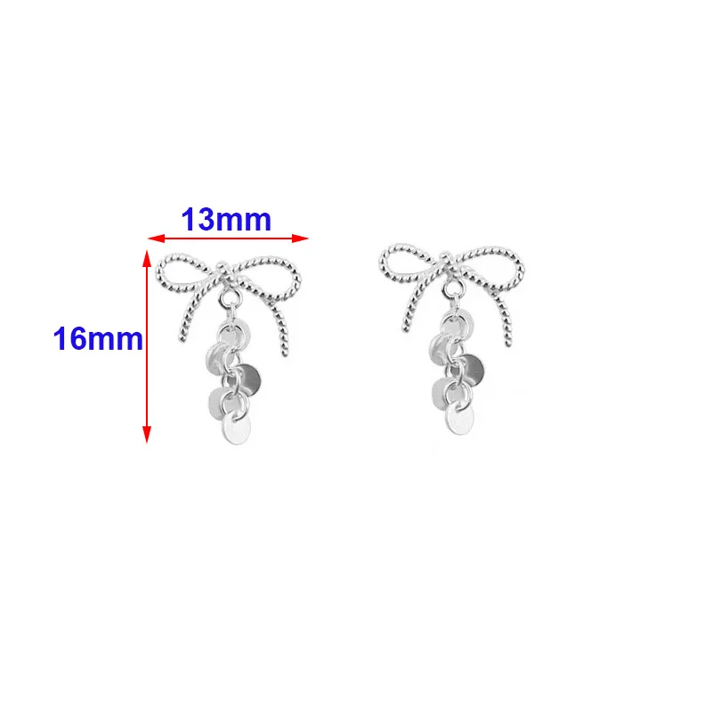 925 Sterling Silver Bowknot Sequin Tassel Stud Earrings For Women Classic Fine Jewelry Elegant Accessories