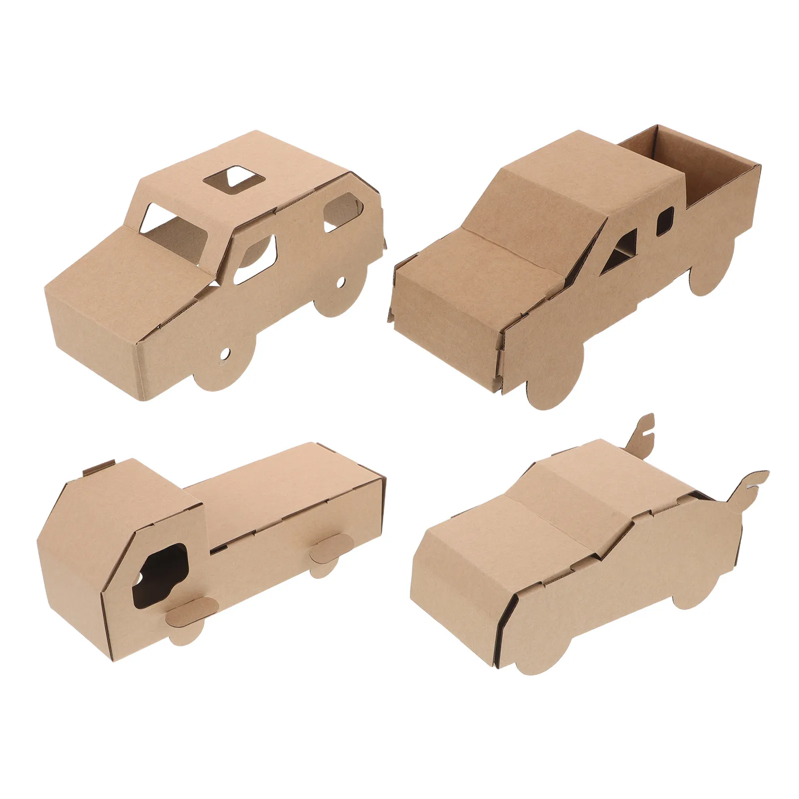 4 sets Craft Halloween Christmas New Year Models Car Building Kit Cardboard Crafting Kit