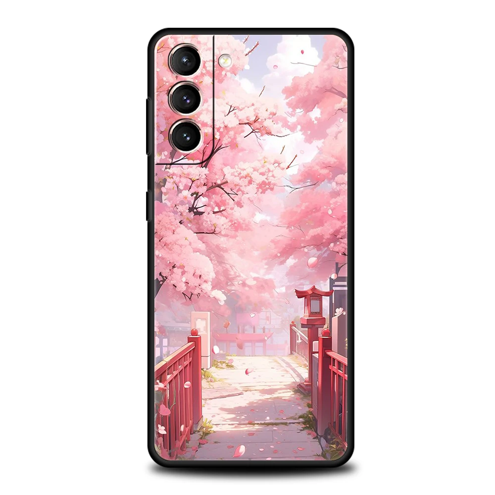 Pink Spring Cherry Blossoms Phone Case for Samsung Galaxy S24 S23 S22 S20 S21 FE Ultra S10 S10E S9 S8 Plus 5G Silicone TPU Cover