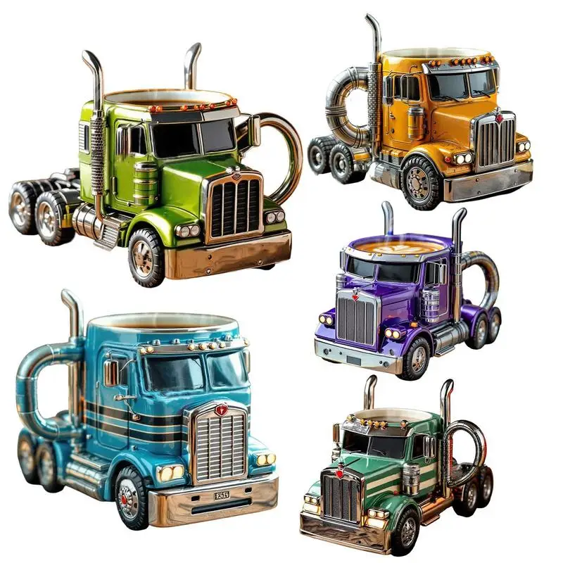 Semi-Truck Mug 3D Trailer Shaped Cool Coffee Mugs for Men Decorative Water Cup Handmade Souvenir Truck Decoration for Hot Ice