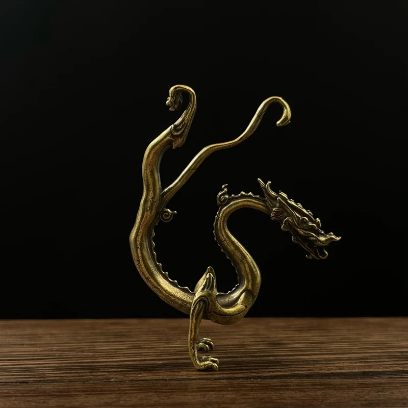 Solid Brass Zodiac Dragon Statue Desktop Ornament Chinese Mythical Beast Figurines Retro Home Feng Shui Decorations Crafts