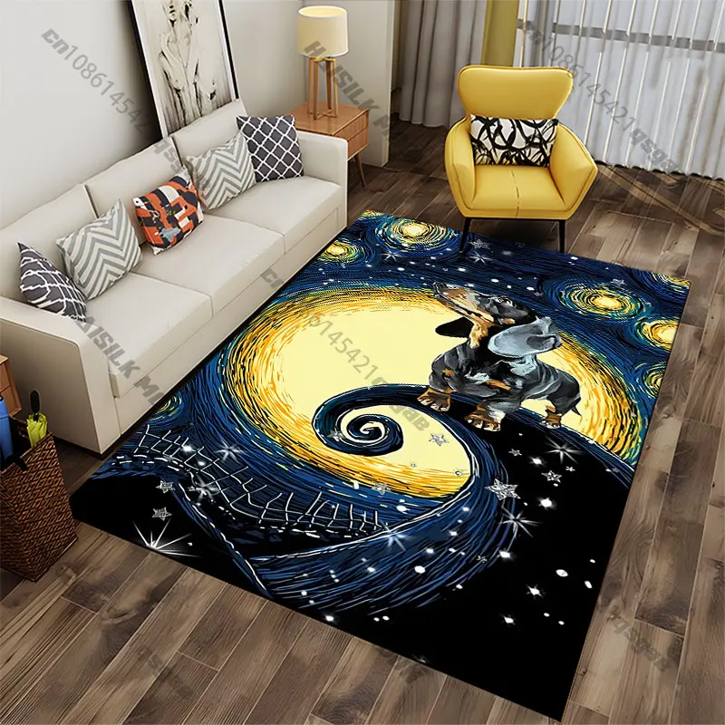 Dog stargazing surreal night carpet Yoga living room room decor children's crawling mat doormat area rug games mat