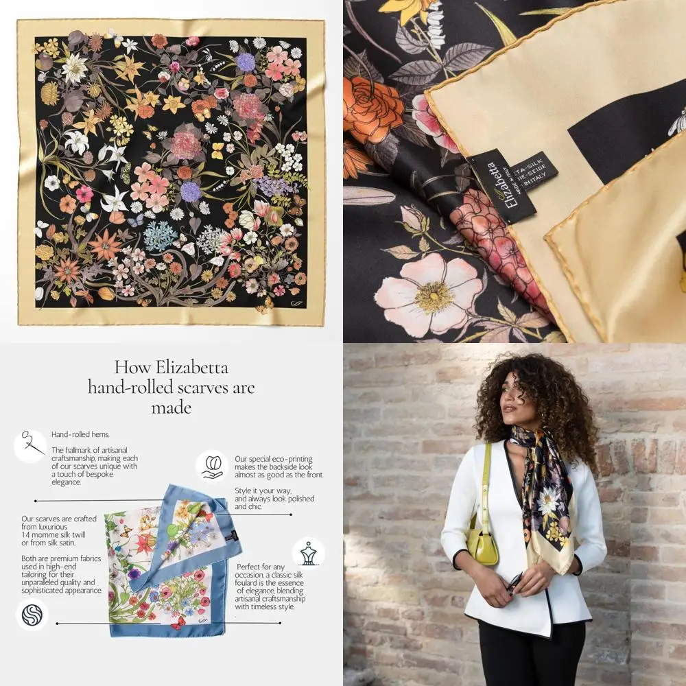 

100% Silk Italian Square Scarves - 35cm Handmade in Italy, Women's Fashion Accessories