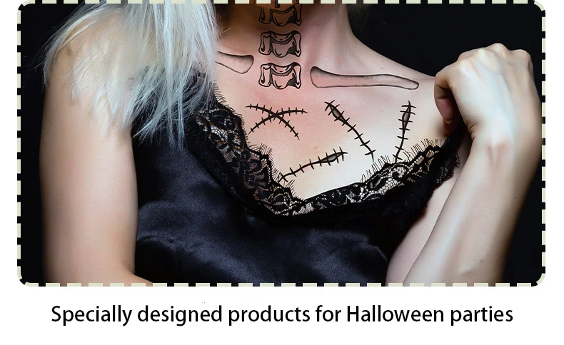 4PCS Sets Halloween Horror Skelett Gesicht Aufkleber Tattoo Temporäre Wasserdichte Teufel Maske Party Make-Up Kunst Gefälschte Tattoos Festival – Detail 3