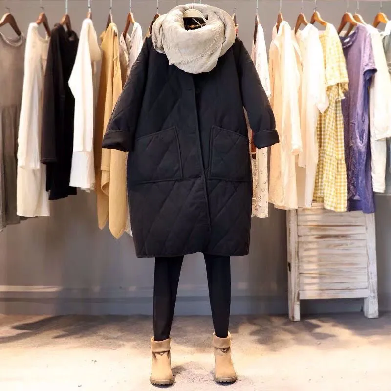 Design Sense Niche Woolen Splicing Cotton Clothes Women's Medium and Long Winter Coat Jacket