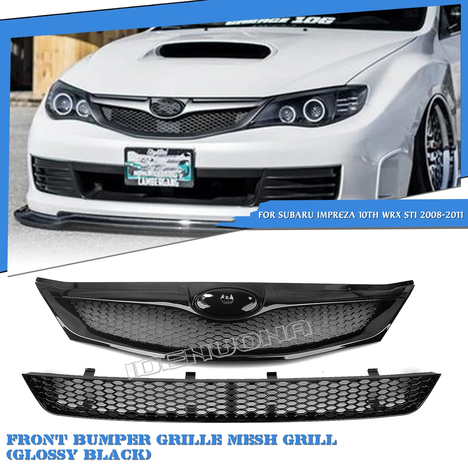 Exterior Front Bumper Grille Upper and Lower Grill Mesh Kit For Subaru 10th Gen Impreza WRX STI 2008 2009 2010 2011