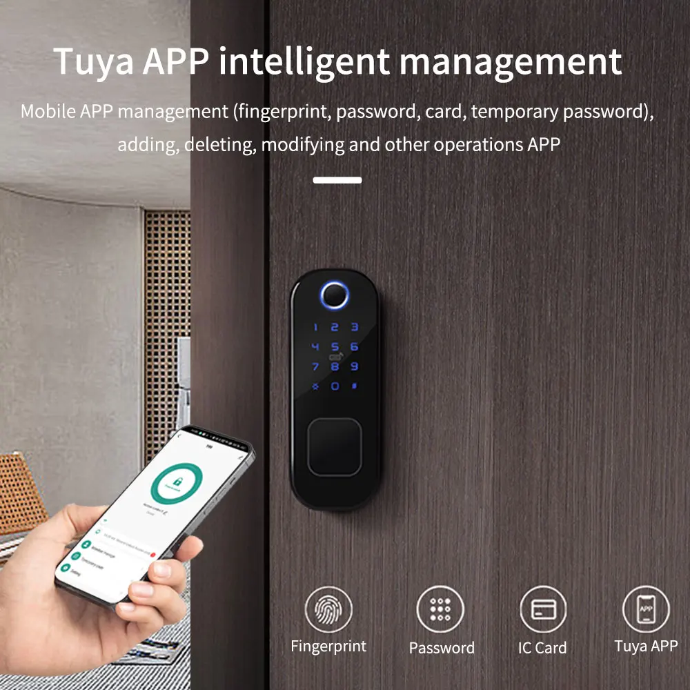 Tuya Fingerprint Door Lock Waterproof Outdoor Gate Smart Life Wifi Passcode IC Card Keyless Enter Electronic Lock with Metal Key