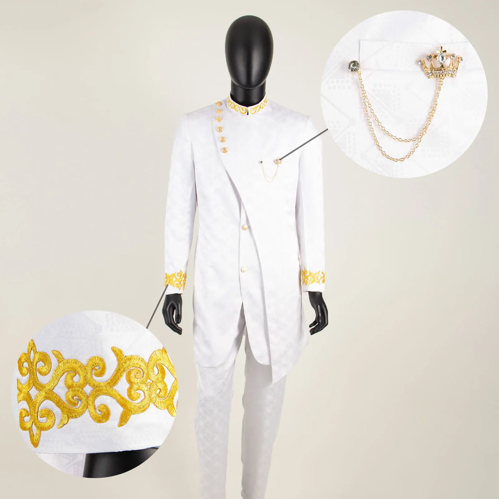 African Dashiki Suit for Men Long Embroidery Blazer Jacket and Pants 2 Piece Set Slim Fit Formal Outfits Wedding A2316017