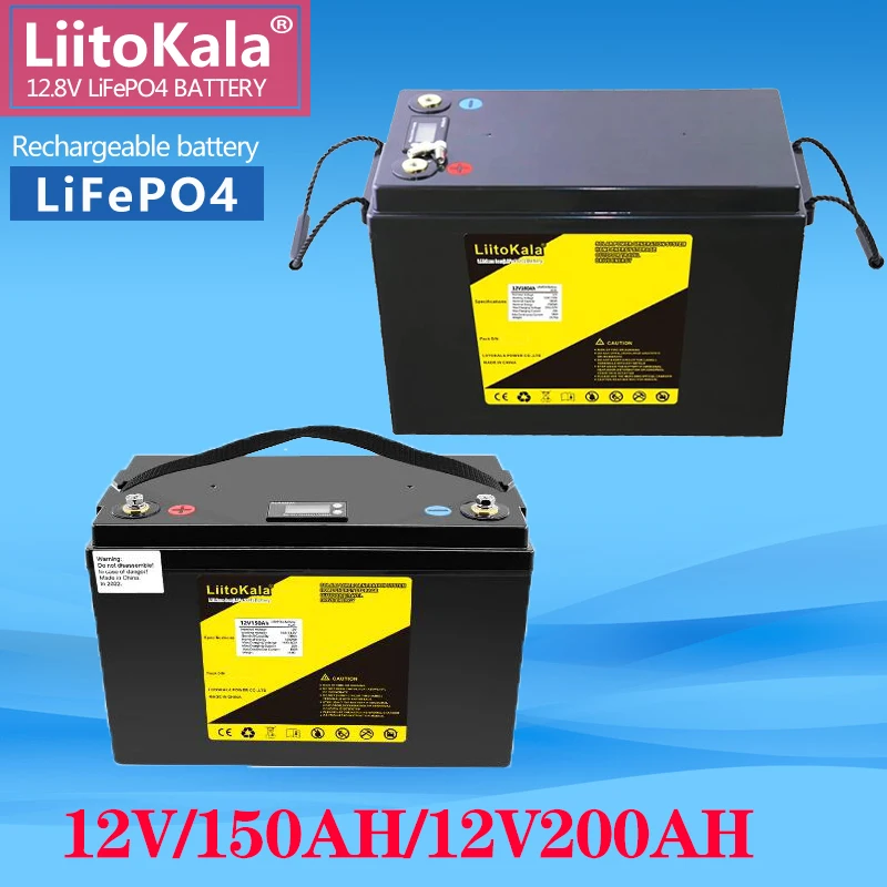 LiitoKala 12V 150Ah 200Ah LiFePo4 Battery Pack for 4S 12.8V RV Boat Motors Inverter Solar Powerlar Wind