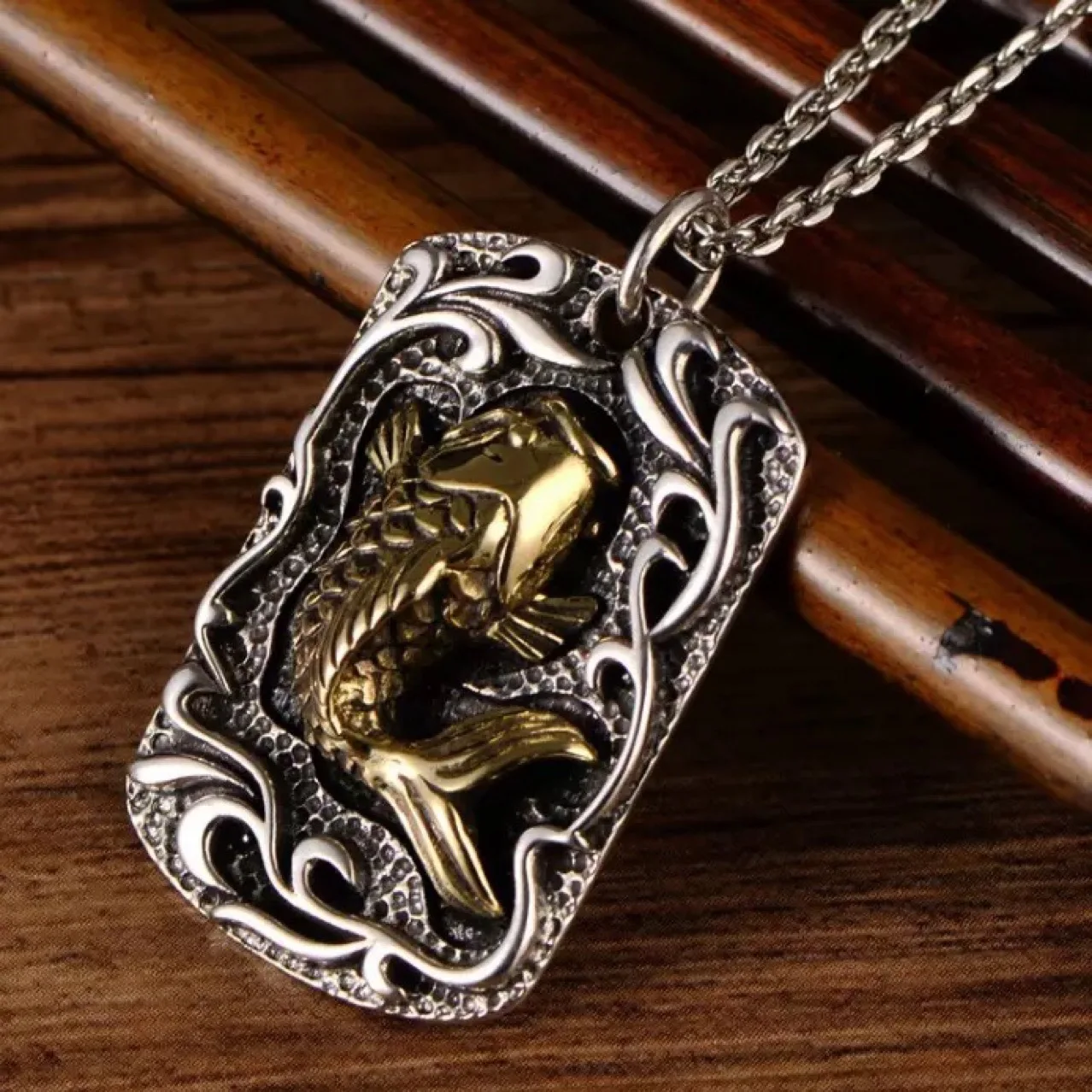 sterling silver creative jewelry popular thai silver retro chinese ancient style carp small square brand men and women pendant