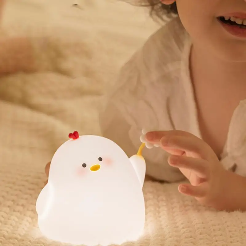 Chick Night Light Cartoon Pat Nursery Nightlight Silicone Nursery Nightlight Rechargeable Squeeze Animal Lamp With 3 Light Modes