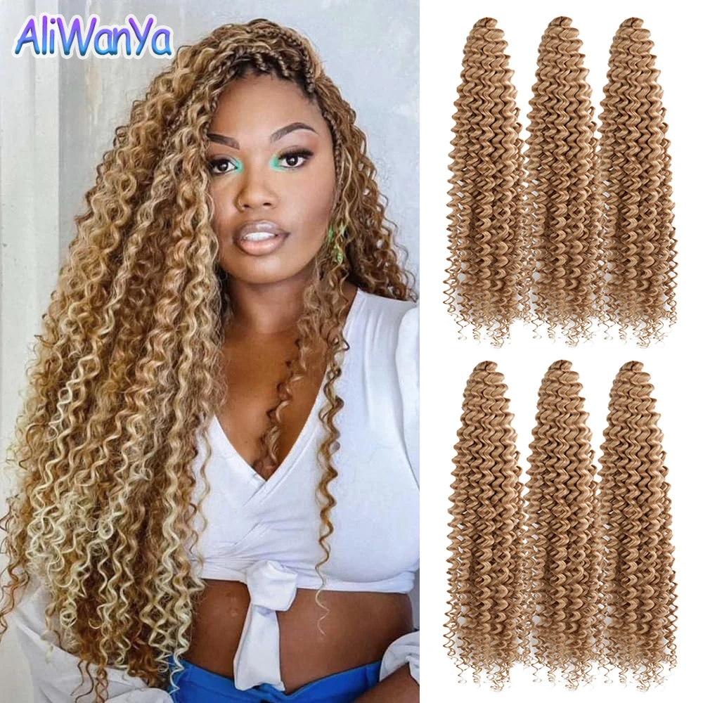 Extensión de cabello trenzado de ondas profundas de 22 pulgadas con ondas profundas, cabello sintético de ganchillo, trenza de ganchillo, cabello rubio ombré