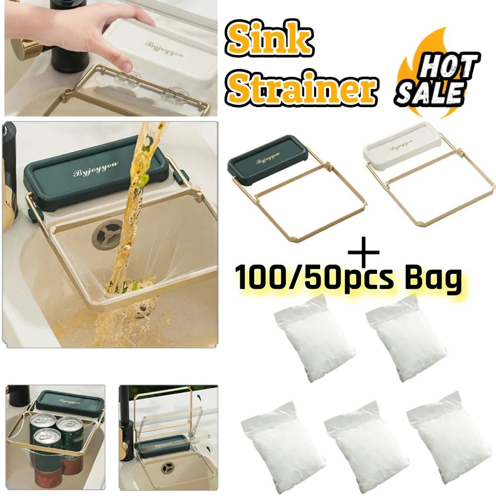 Kitchen Sink Filter Rack Foldable Sink 50/100pcs Mesh Bag Waste Garbage Storage Net Shelf Anti-Clogging Disposable Garbage Bag