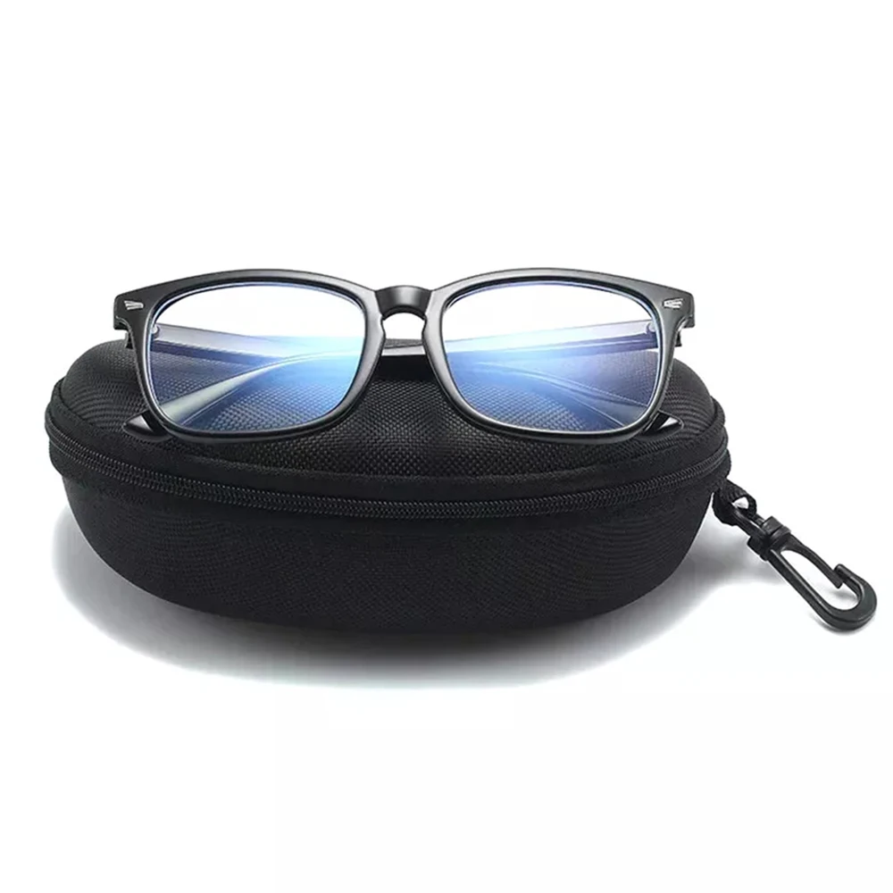 1pc Portable Sunglasses Case Protector Oxford Cloth Hard EVA Zippered Eyeglasses Case with Carabiner Unisex Eyewear Accessories