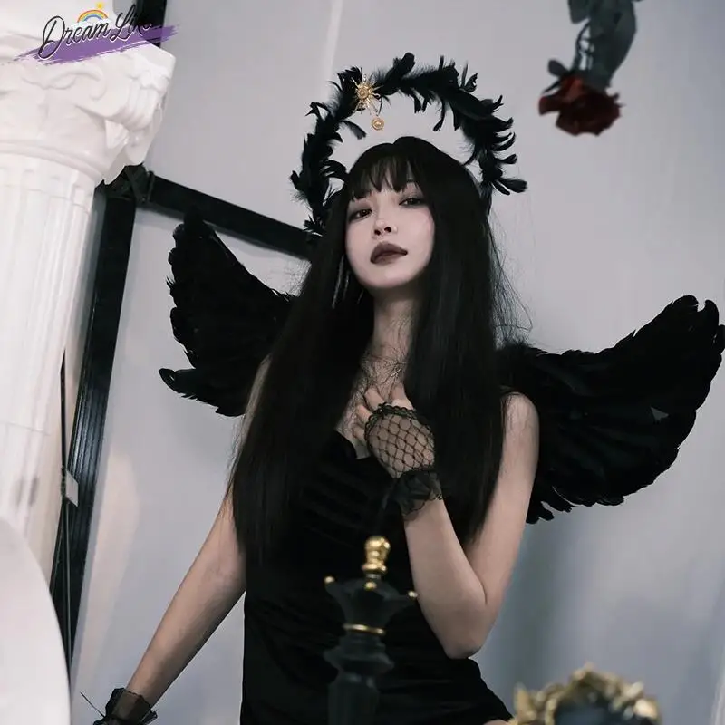 الملاك الجناح با ديكور الدعامة الأبيض بلا الريش قزم loween الكبار المرأة تأثيري الملابس التصوير العرقية المرحلة زي