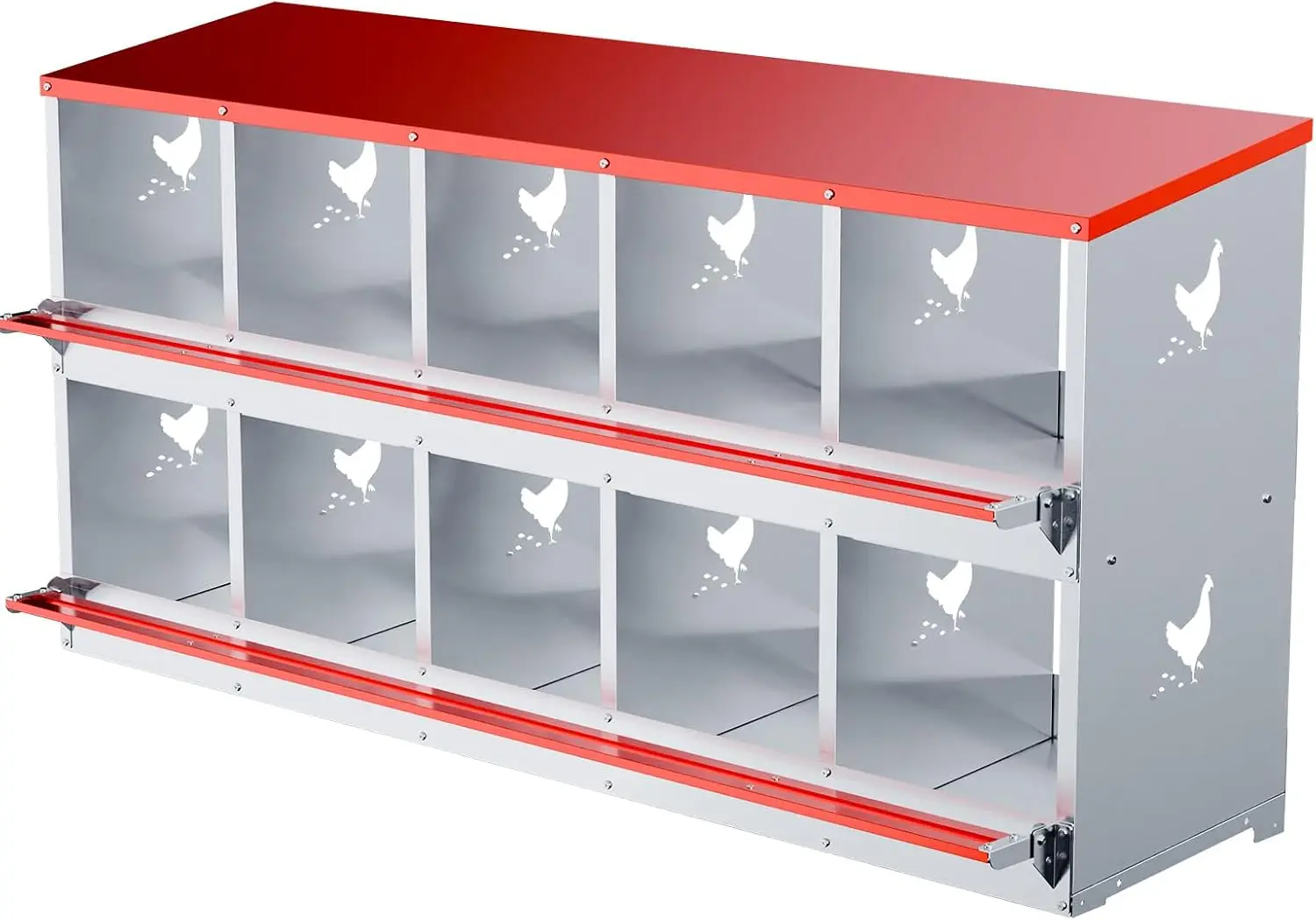 Chicken Nesting Boxes - 10 Compartment Metal Poultry Nest Box Wall Mount for Chickens, Hens, Ducks - Easy Egg Collection - Large