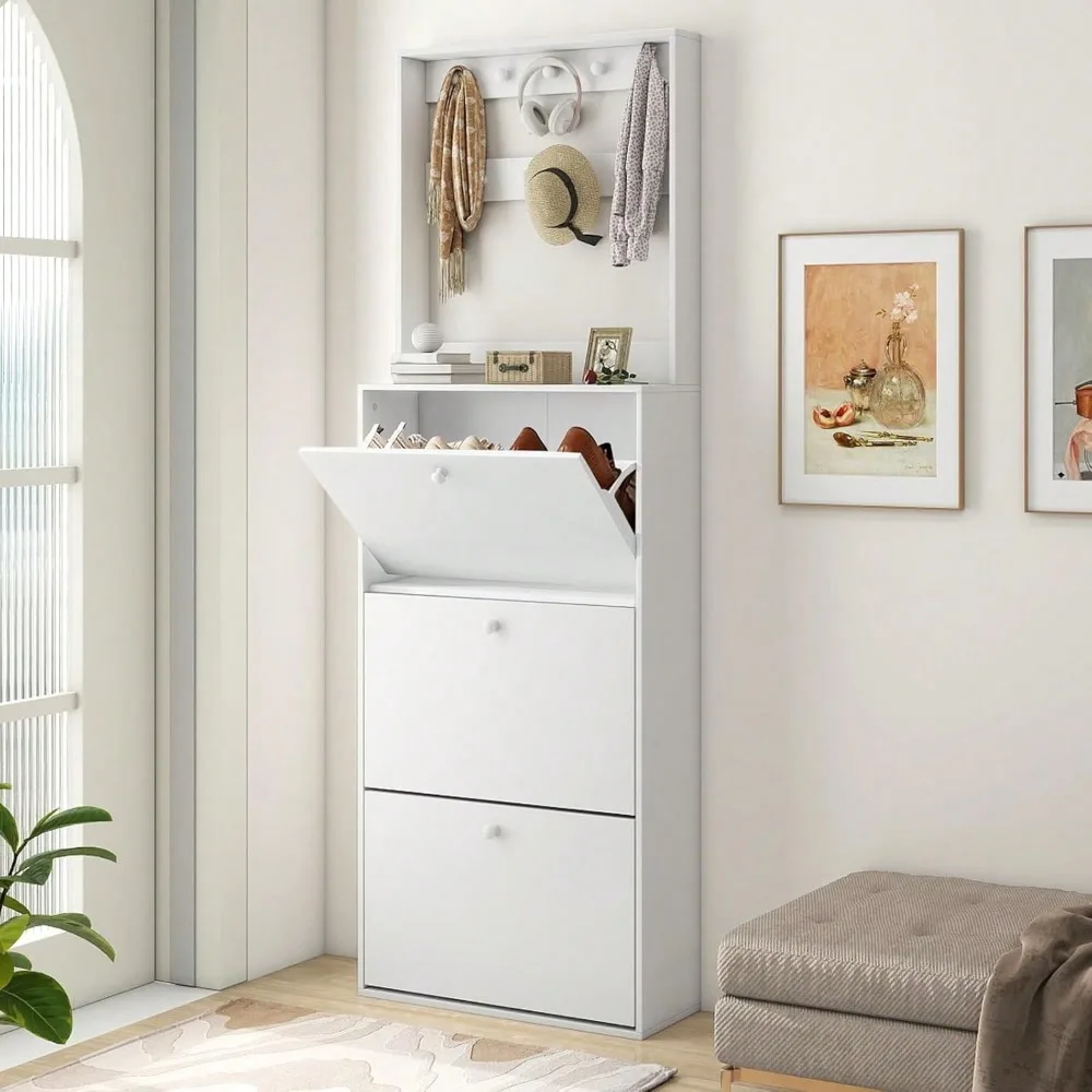 

Shoe Storage Cabinet With 3 Flip Drawers, For Entryway, Hallway, Entrance, Bedroom,Freestanding Slim Shoe Storage Organizer