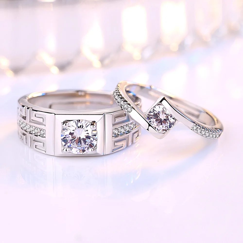 2 Stück 925 Sterling Silber Paarringe mit Zirkonia für Damen und Herren, Exquisiter Schmuck für Studenten und Freundinnen, Silber-Accessoires für Hochzeiten