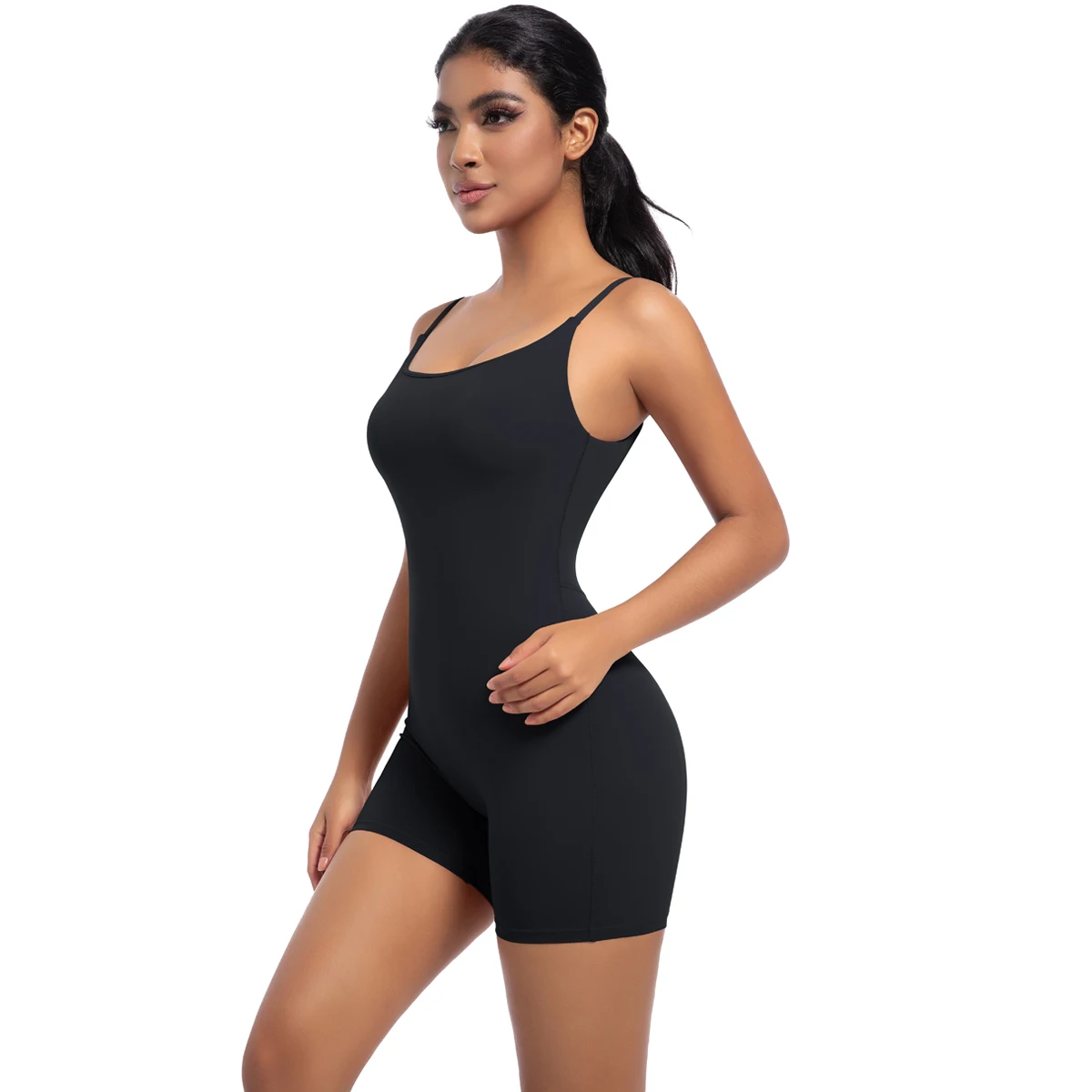 Hochfester Trainings-Stretch-Bodysuit für Frauen, Einteiler, schnelltrocknend, Hüft-Push-Up, Fitness-Shorts, Träger-Jumpsuit – Detail 16