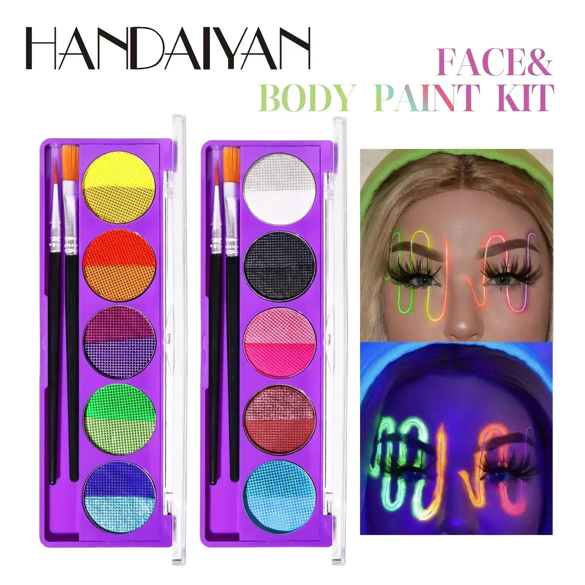 

HANDAIYAN Face Body Painting Palette Water Soluble Fluorescent Design Neon Light Multi Purpose Party Festival Painting Makeup